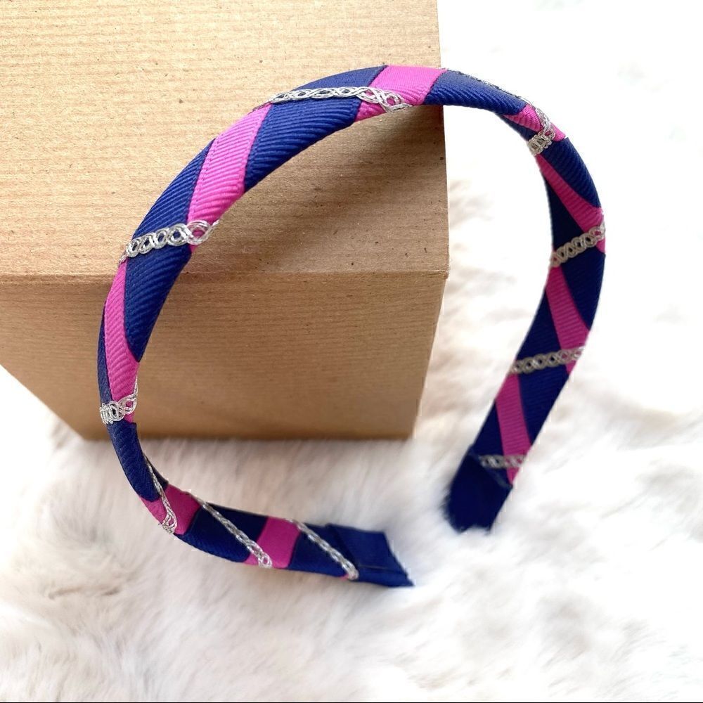 Crewcuts Headband Navy Blue Magenta Pink & Silver Girl’s